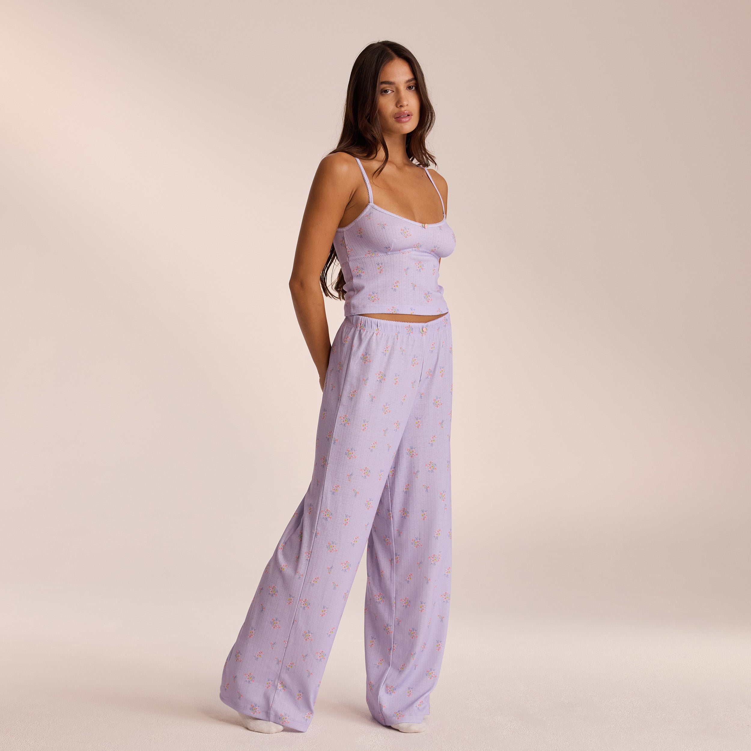 Pointelle Pajama Pants - Lilac Floral