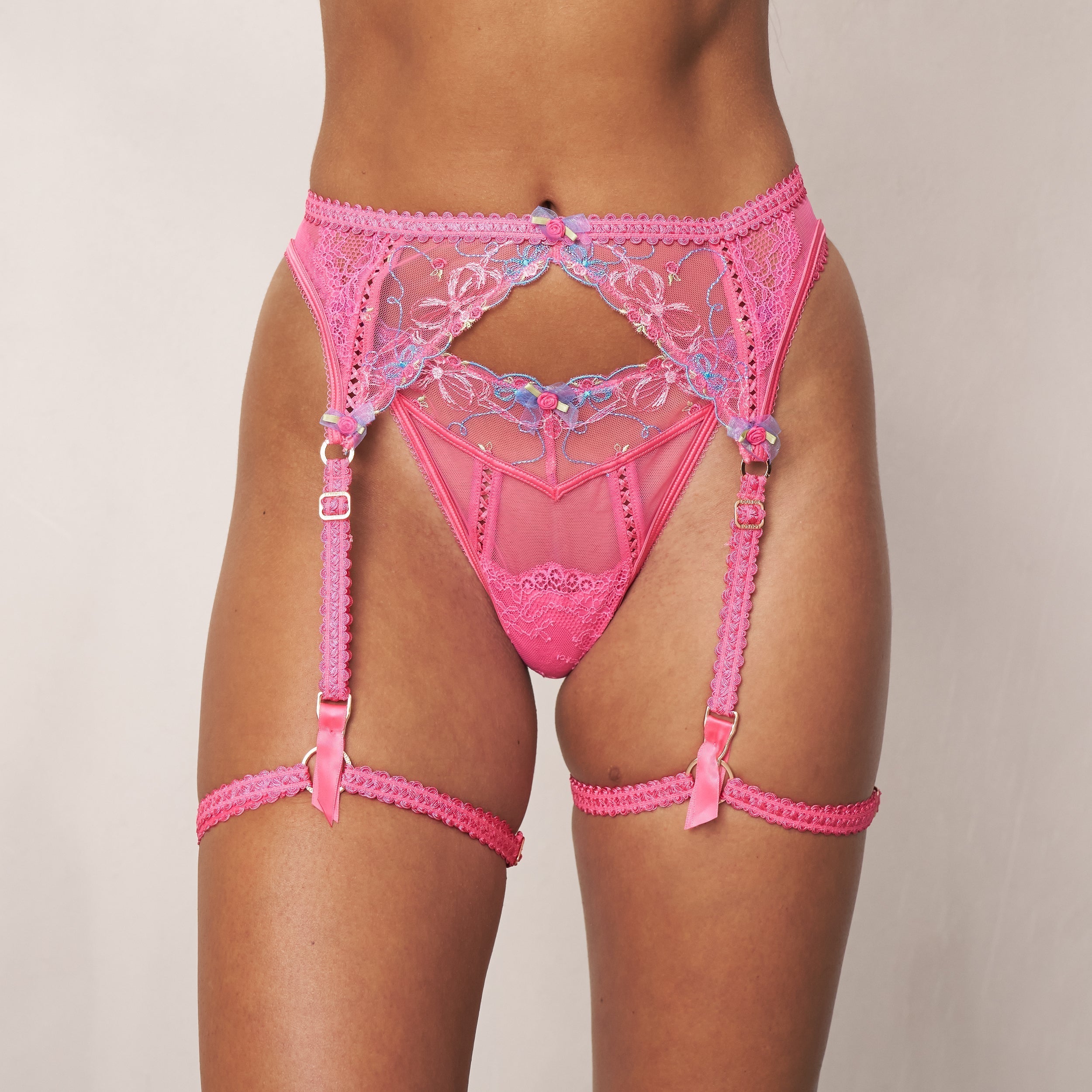 Savannah Intimates G-String & Garter Belt (Set) - Hot Pink