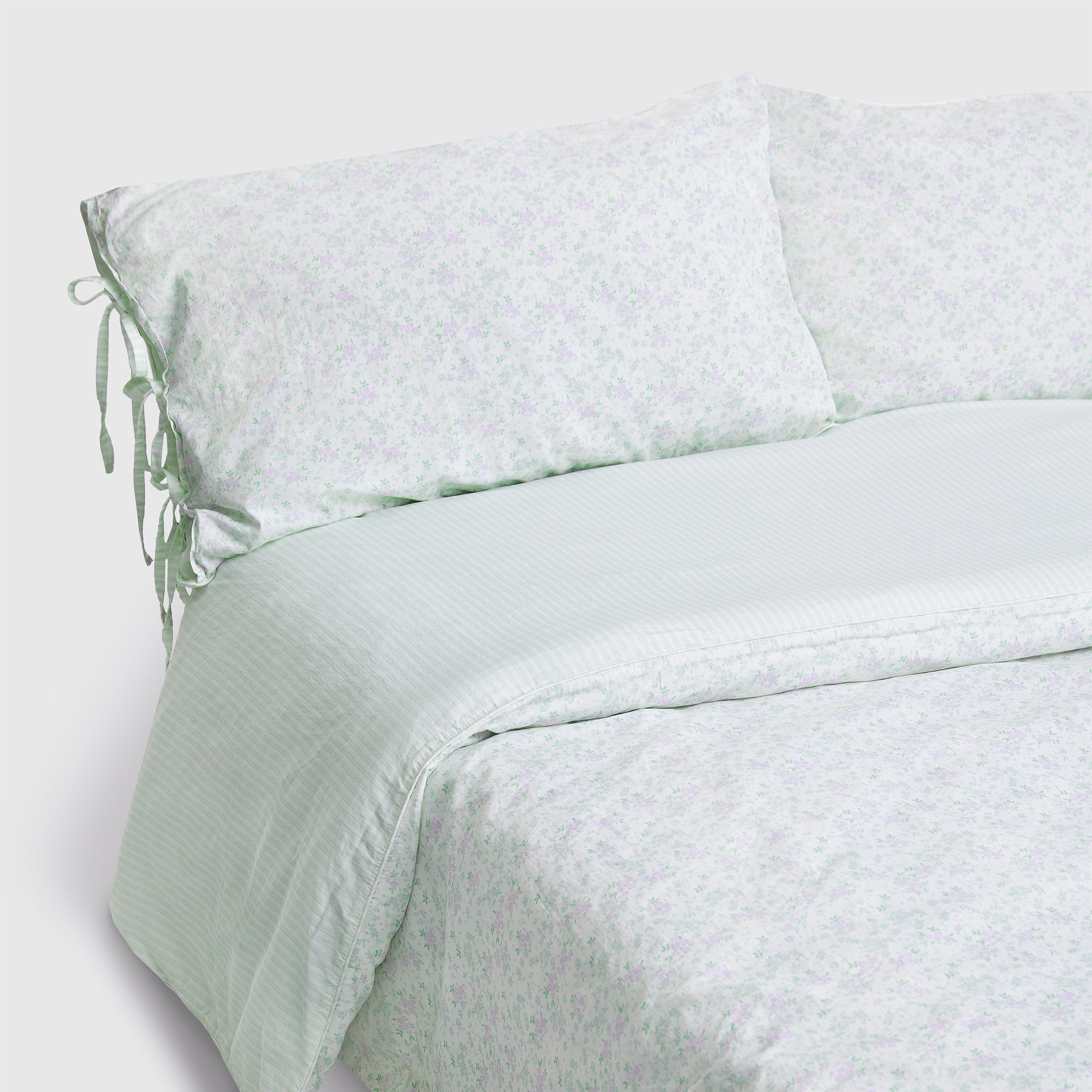 Bloom & Stripe Reversible Duvet Cover - Sage Floral Print