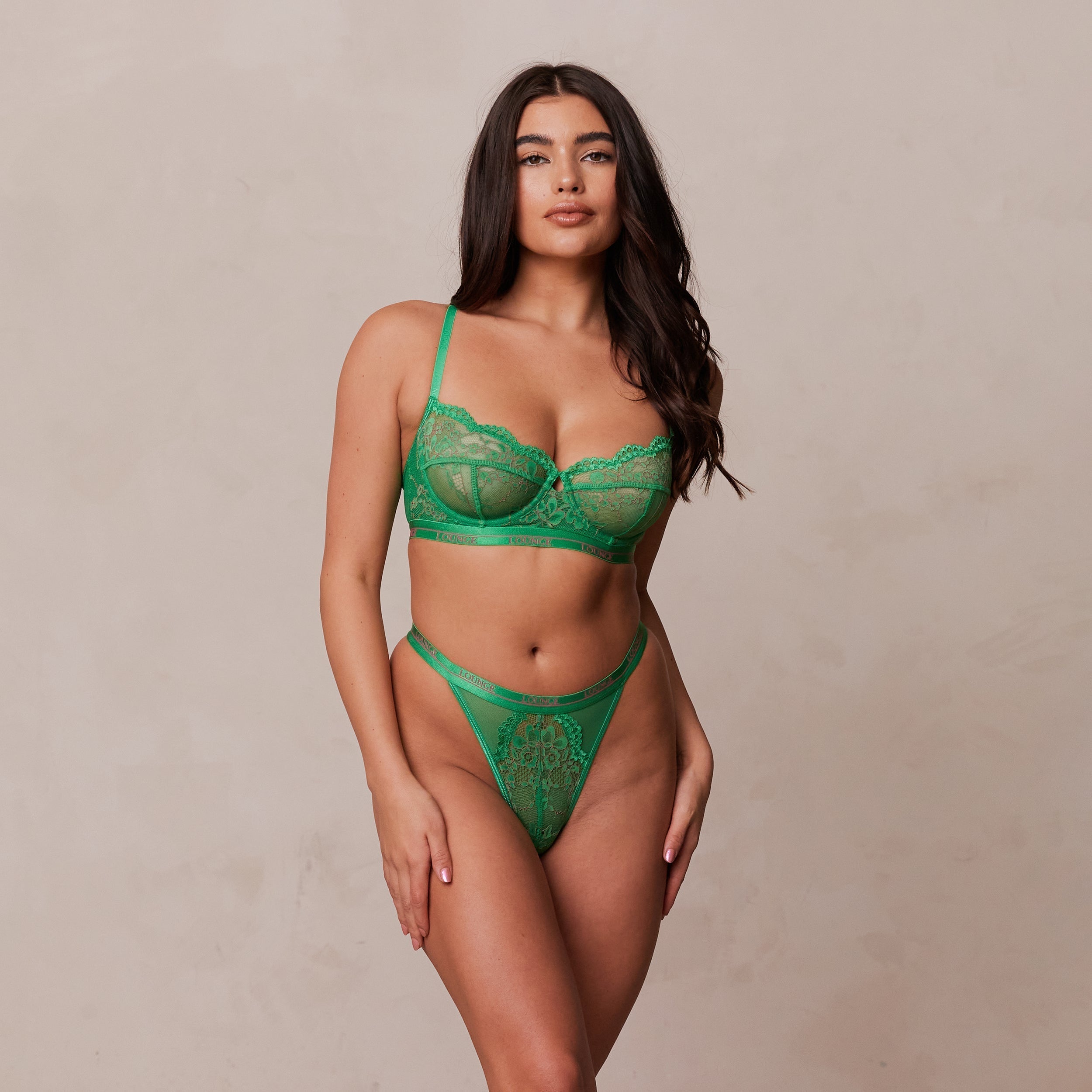 Two-Tone Blossom Balcony Bra  - Green