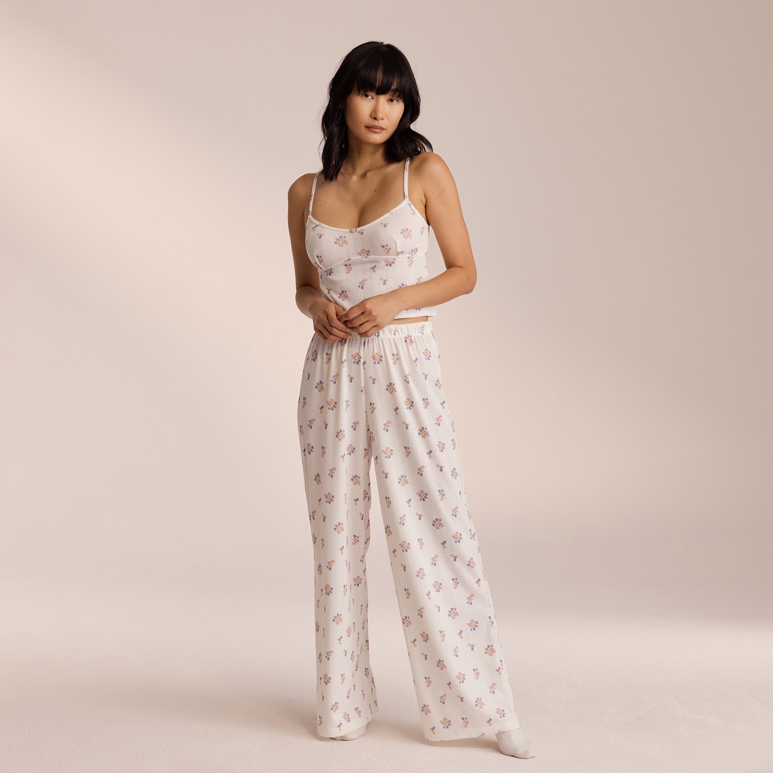 Pointelle Pajama Pants - White Floral