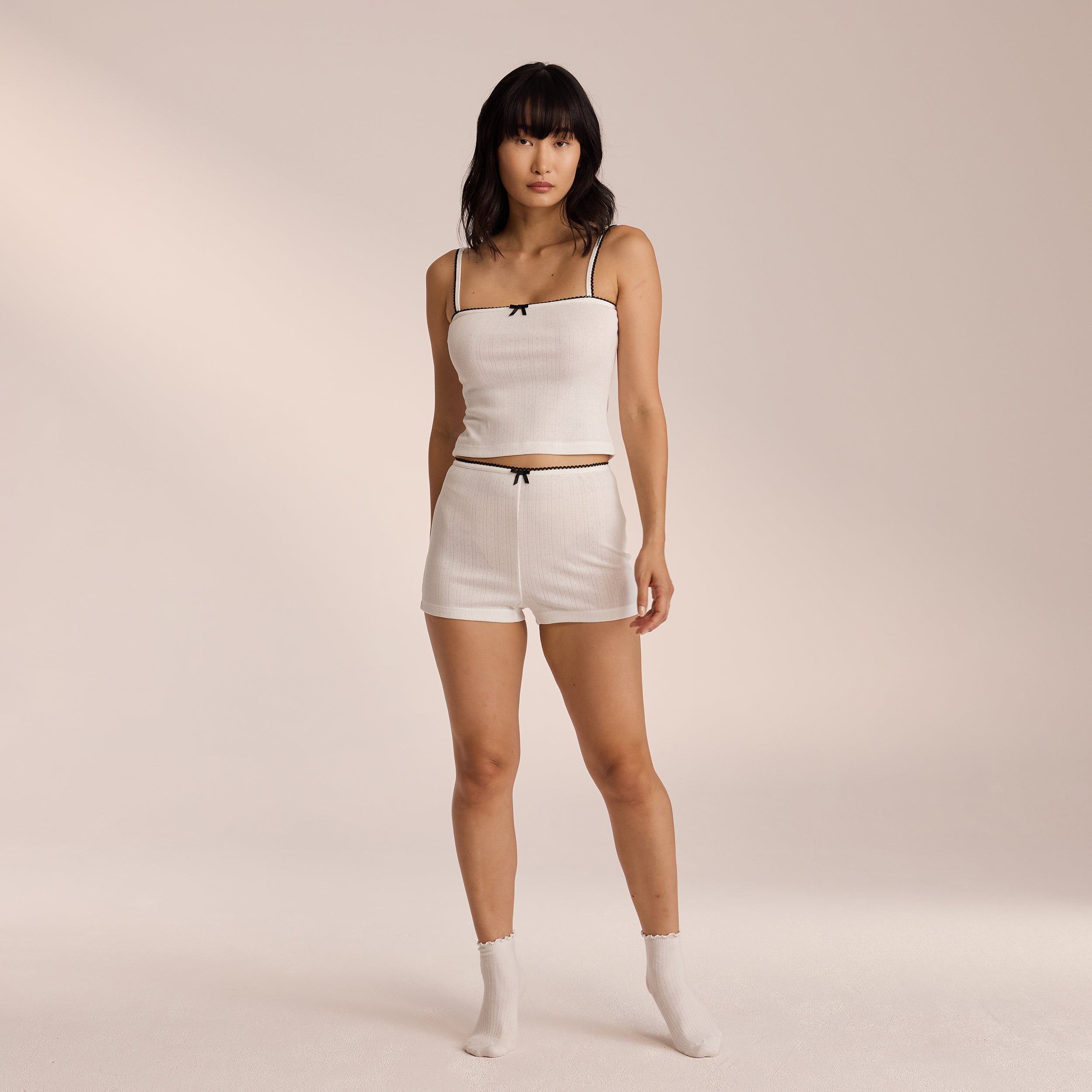 Pointelle Pajama Shorts - White